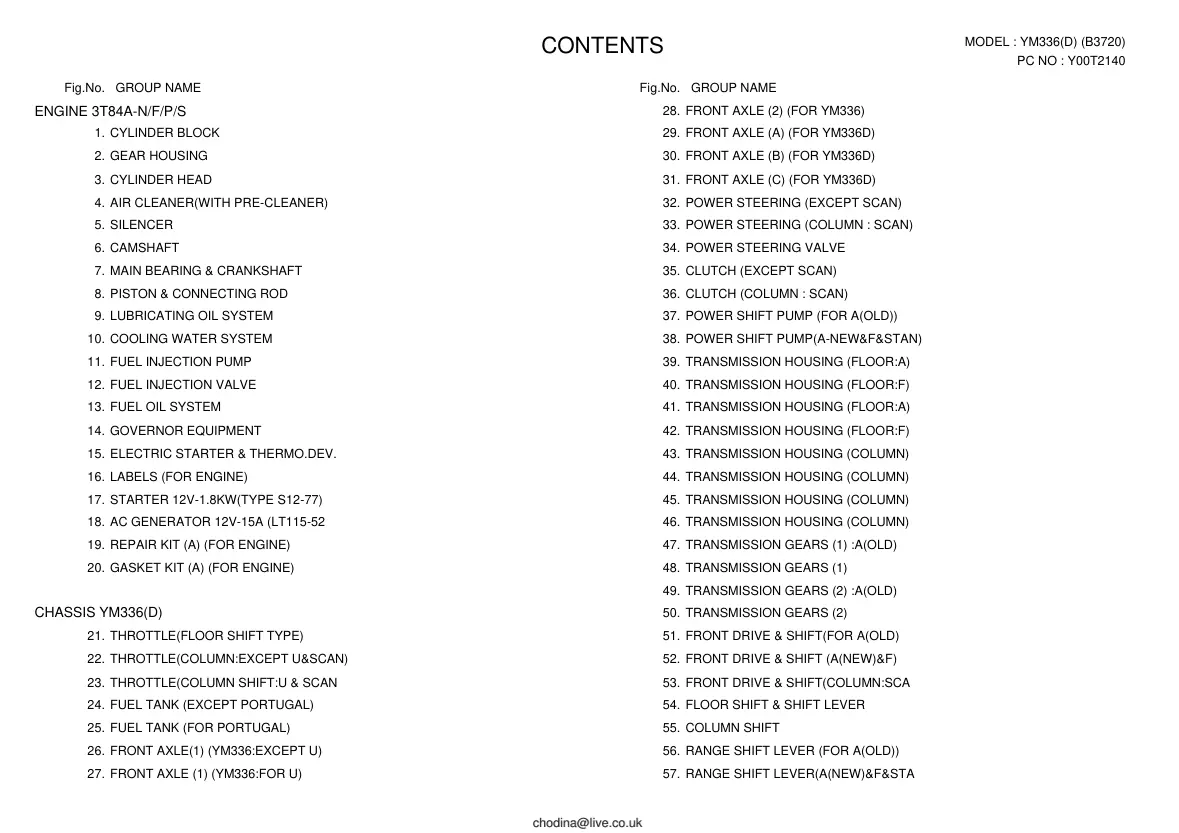Yanmar YM336 YM336D Tractor Parts Manual preview page 1