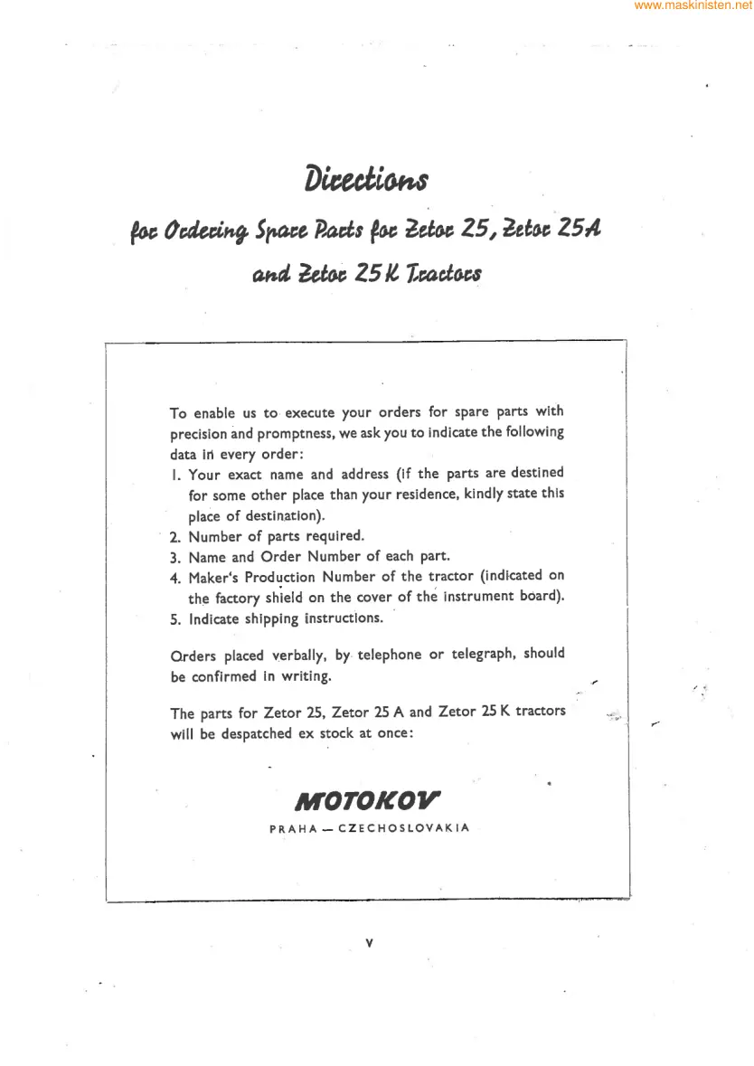 Zetor 25/25A/25K Diesel Engines Tractor Parts Manual preview page 2