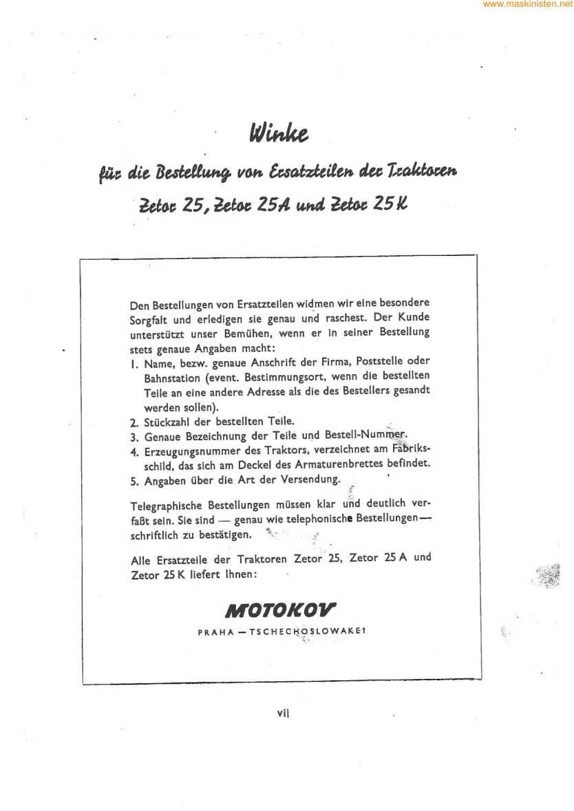 Zetor 25/25A/25K Diesel Engines Tractor Parts Manual preview page 3