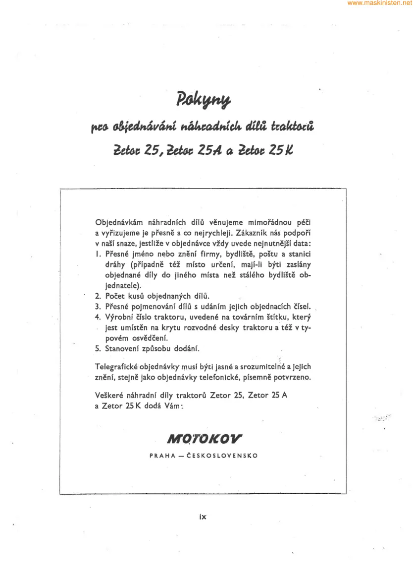 Zetor 25/25A/25K Diesel Engines Tractor Parts Manual preview page 4