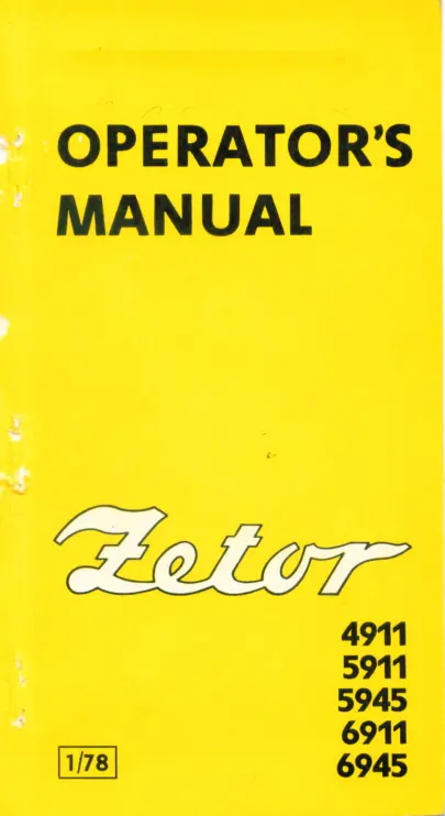 Zetor 4911 & 5911 5945 6911 6945 Tractor Operator's Manual preview page 1