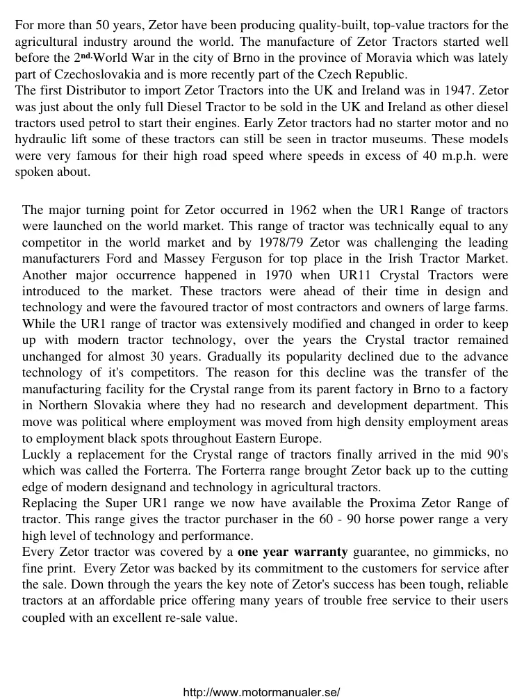 Zetor Verkstadshandbok till Traktorer Tractor Service & Repair Manual preview page 2
